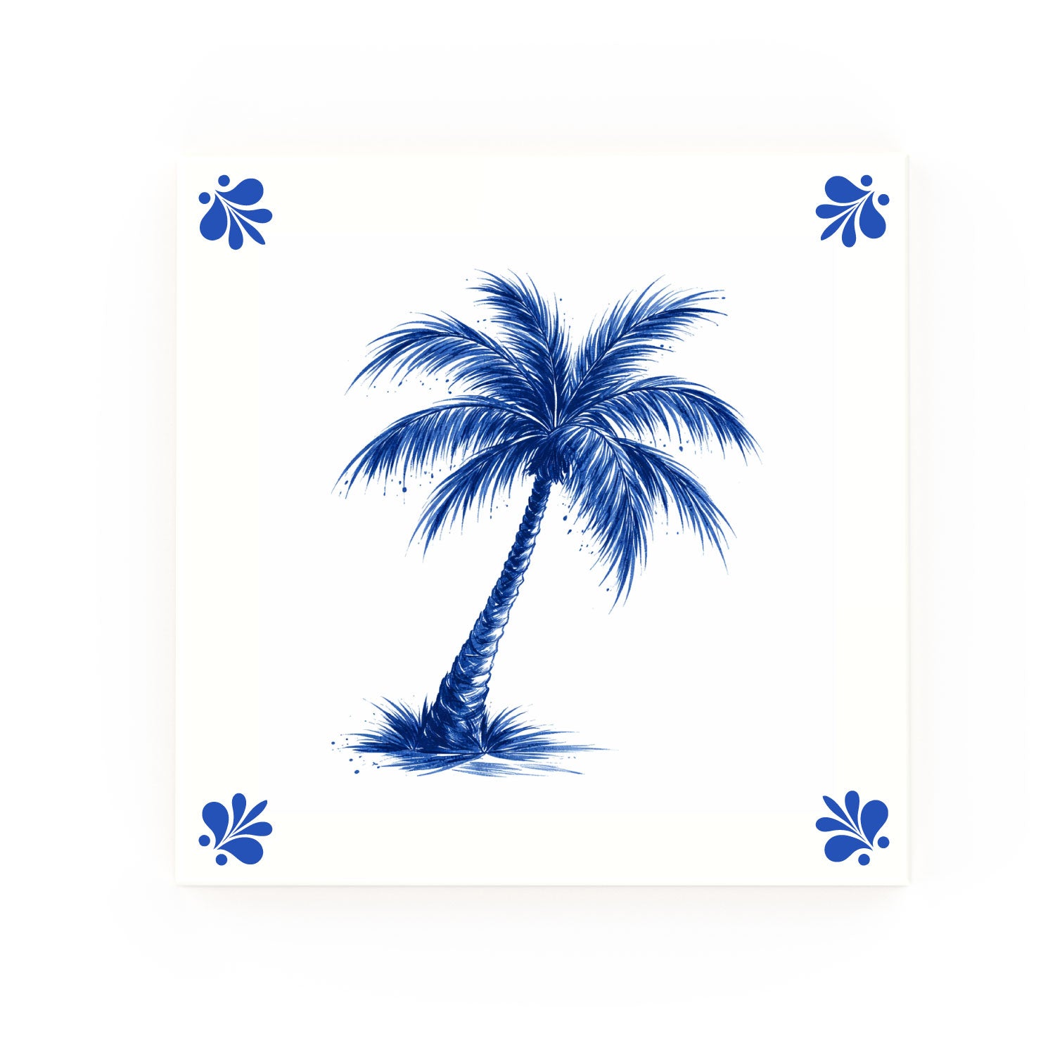 Palm Tree Delft blue decorative ceramic tile – Modern corner style