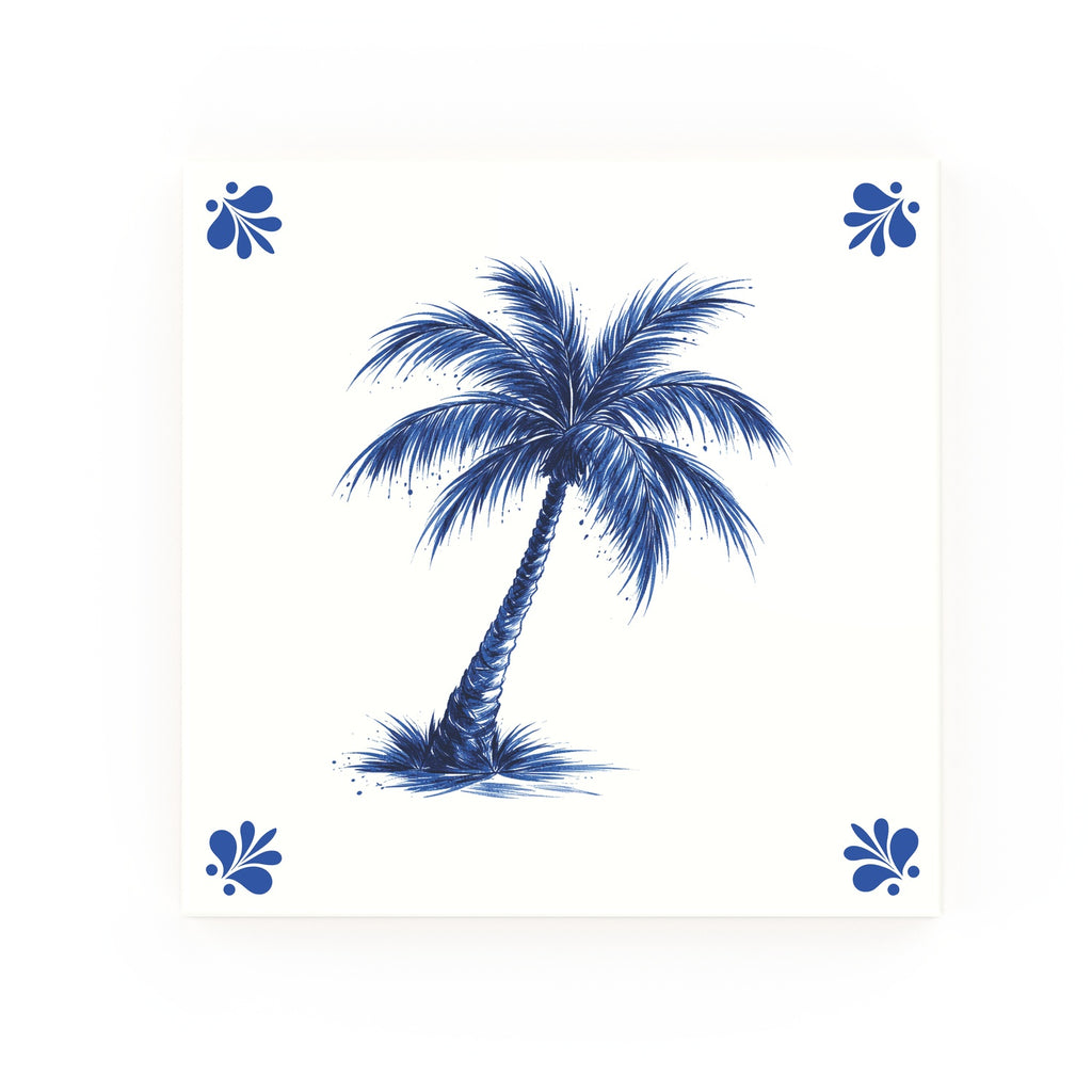 Palm Tree Delft blue decorative ceramic tile – Modern corner style