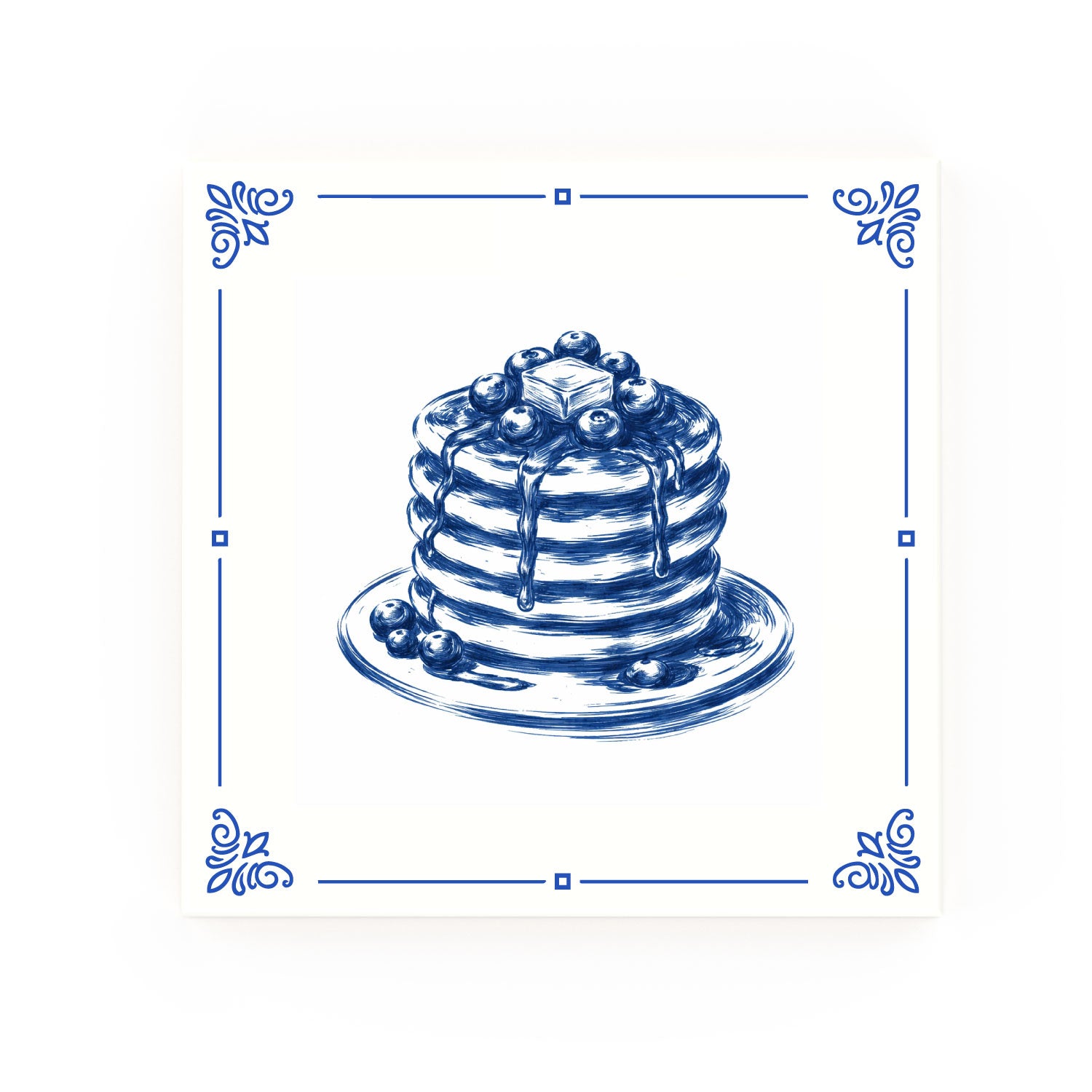 Pancakes Delft blue decorative ceramic tile – Classic corner style