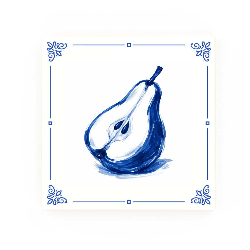 Pear Delft blue decorative ceramic tile – Classic corner style