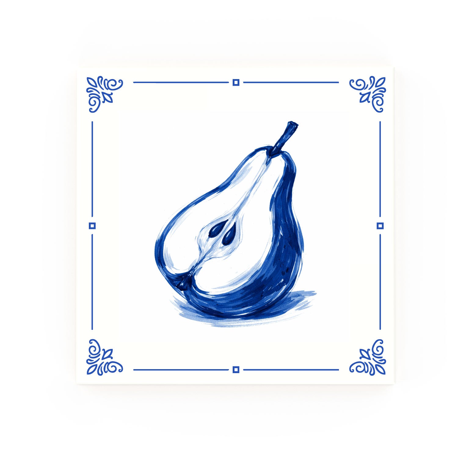 Pear Delft blue decorative ceramic tile – Classic corner style
