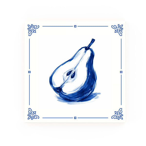 Pear Delft blue decorative ceramic tile – Classic corner style