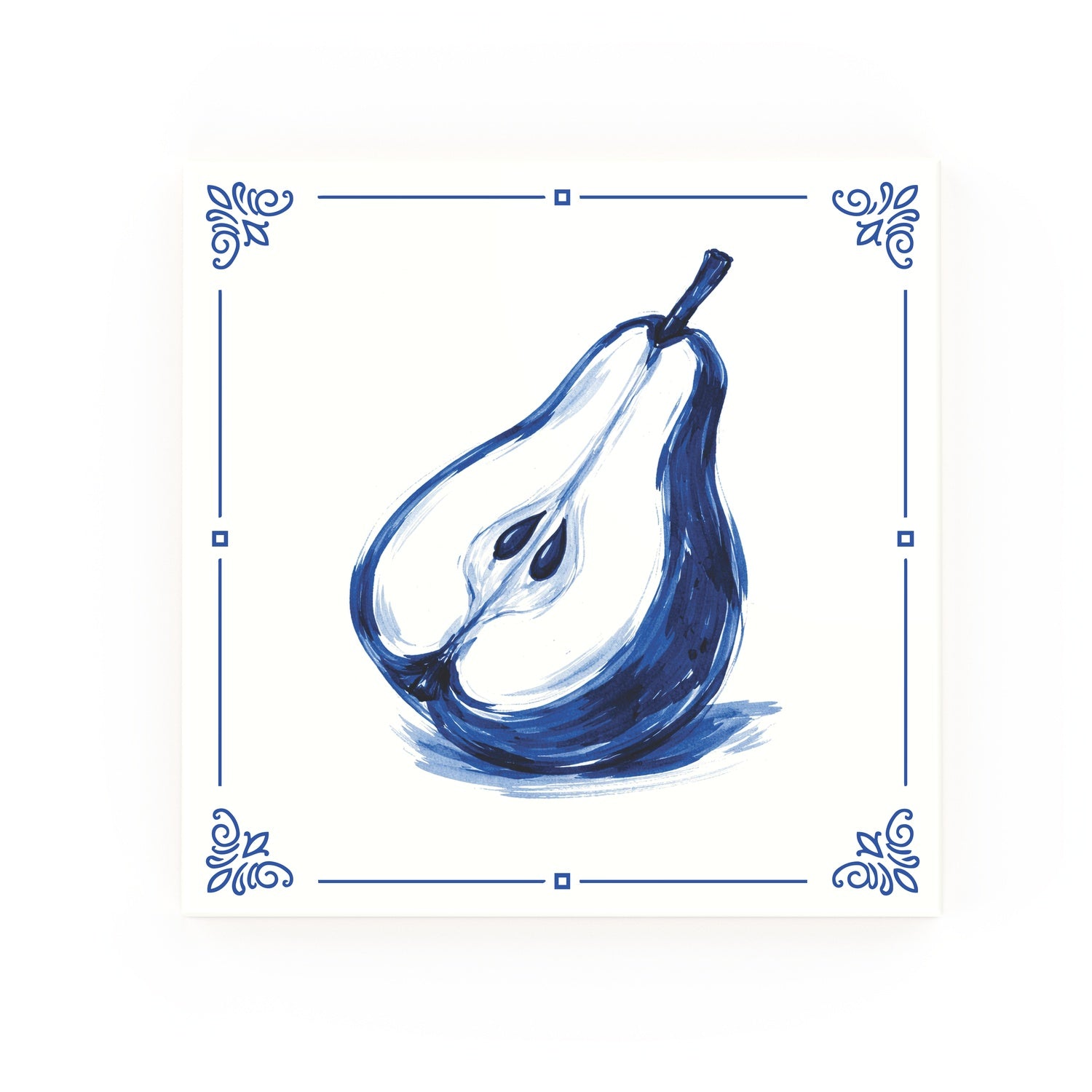 Pear Delft blue decorative ceramic tile – Classic corner style