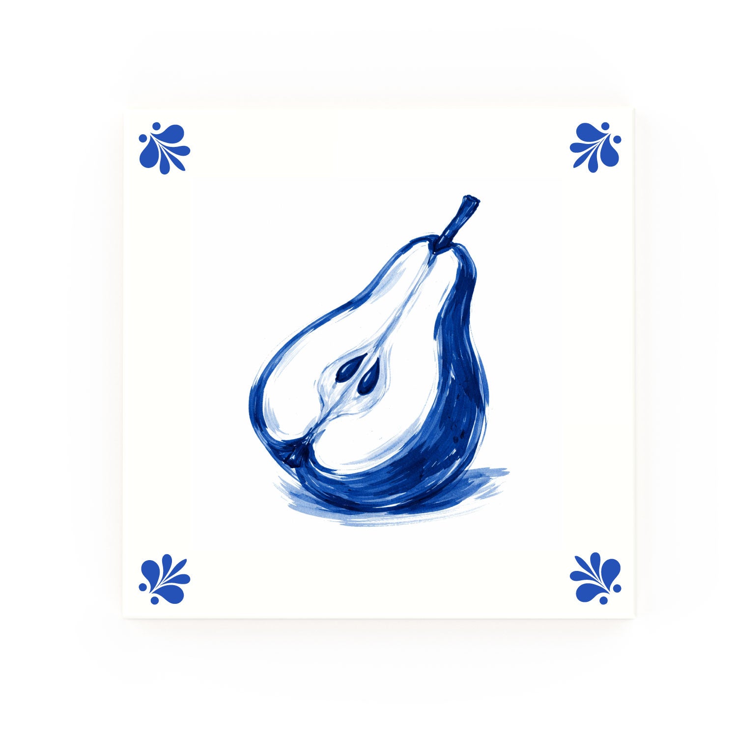 Pear Delft blue decorative ceramic tile – Modern corner style