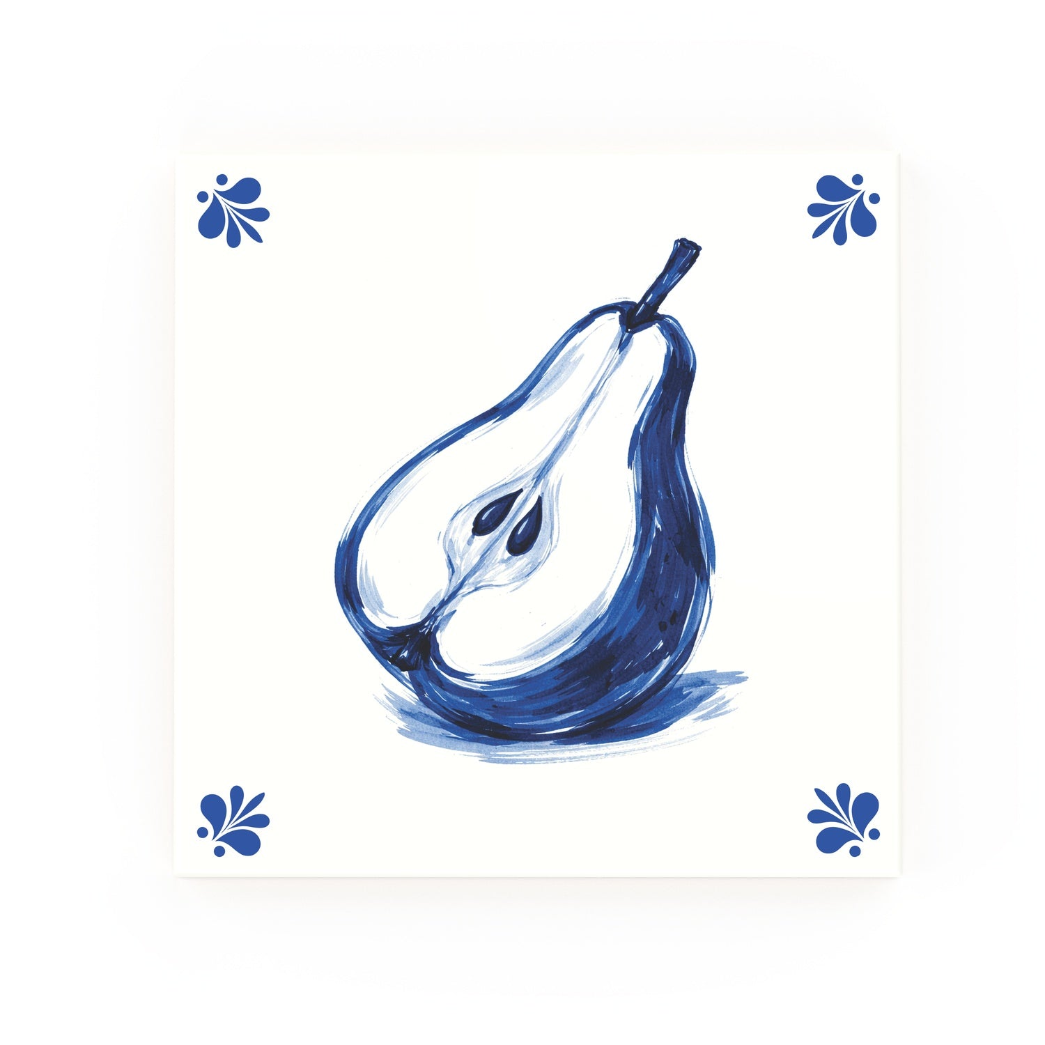Pear Delft blue decorative ceramic tile – Modern corner style