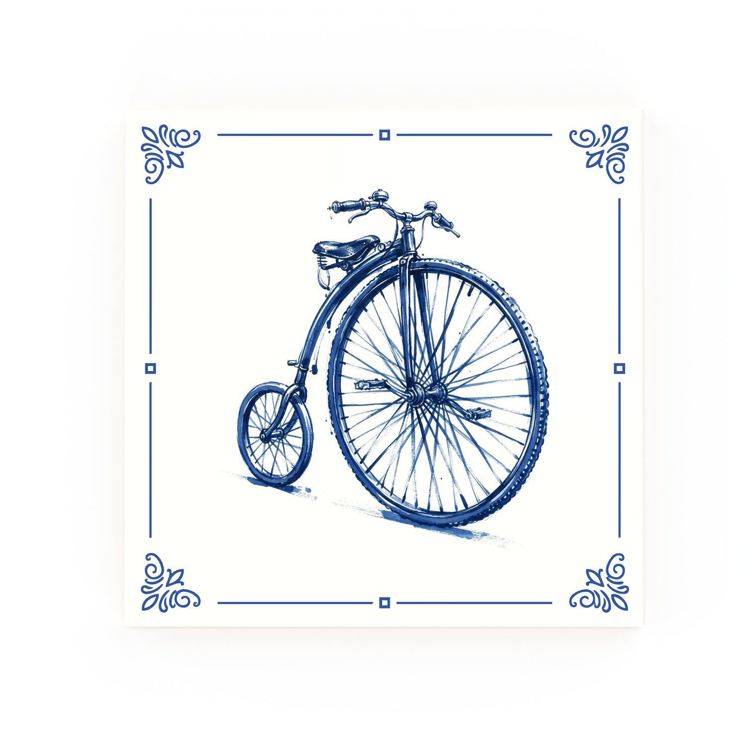 Penny Farthing Delft blue decorative ceramic tile – Classic corner style