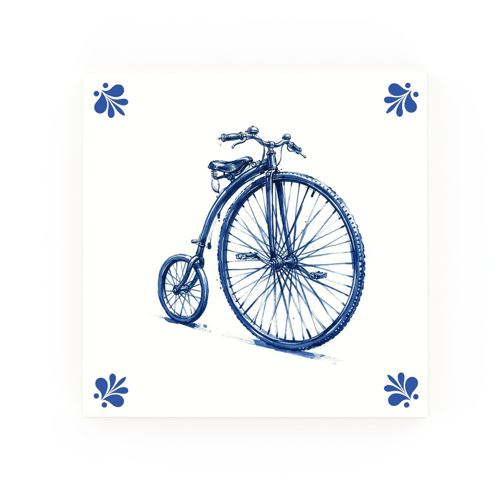 Penny Farthing Delft blue decorative ceramic tile – Modern corner style