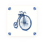 Penny Farthing Delft blue decorative ceramic tile – Modern corner style