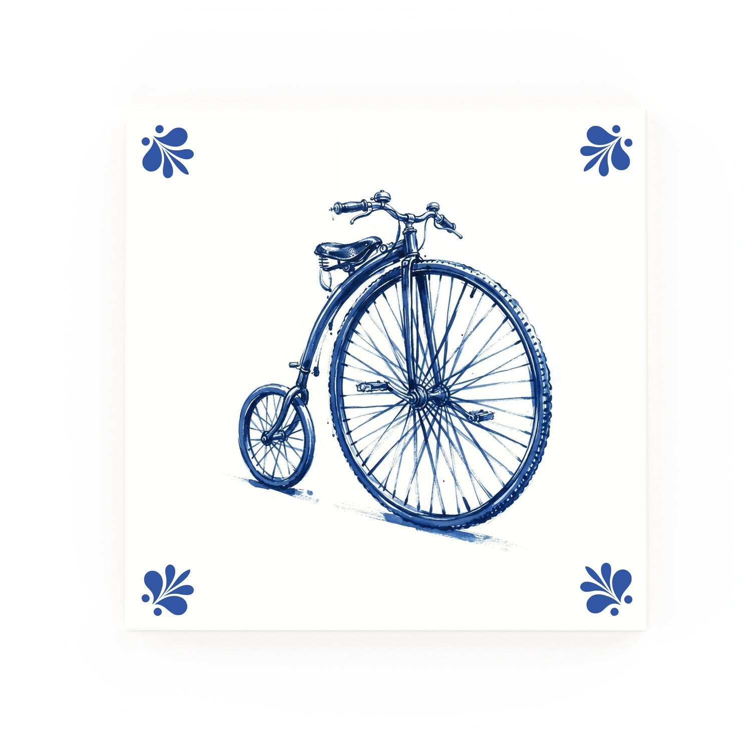 Penny Farthing Delft blue decorative ceramic tile – Modern corner style