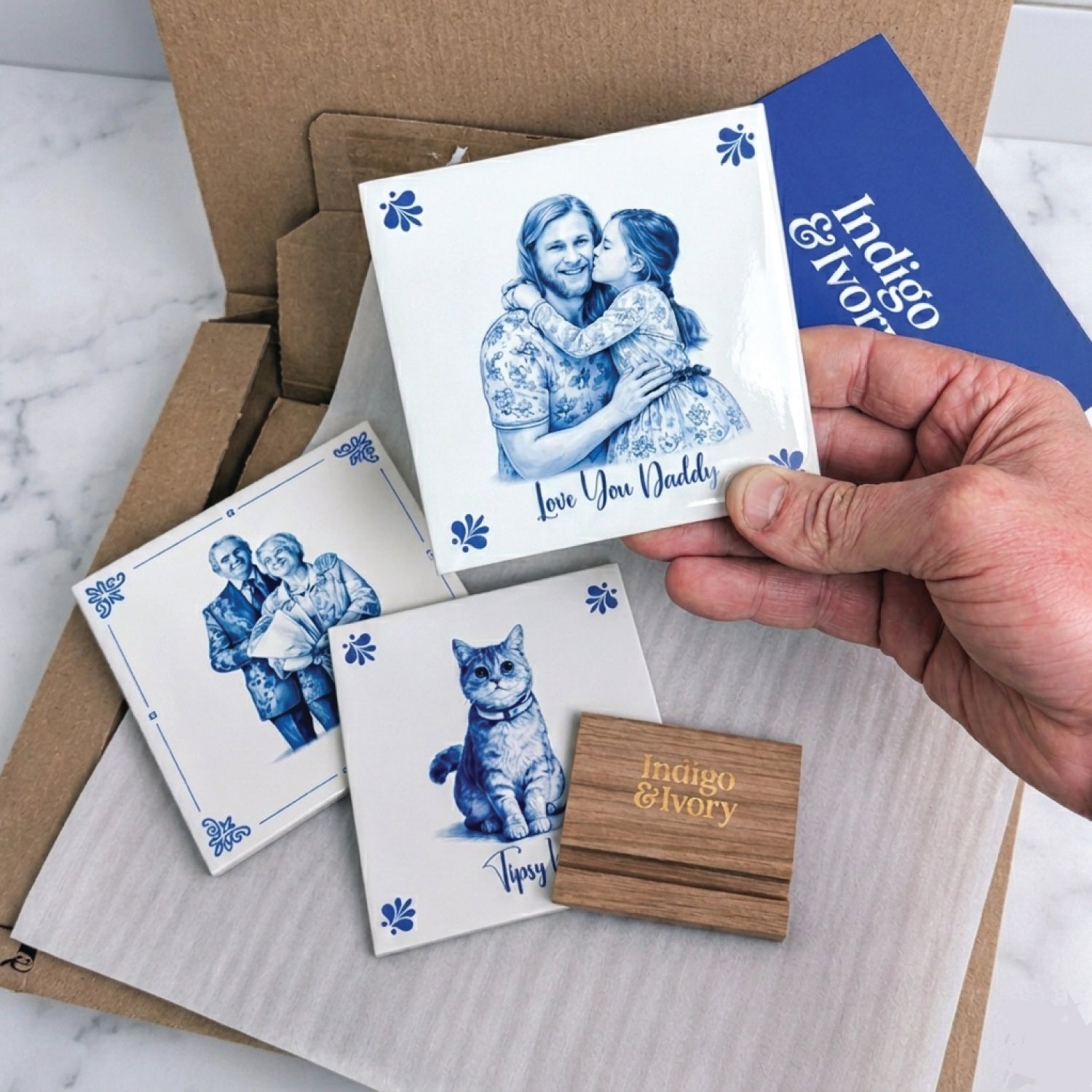 Indigo and Ivory Delft tile unboxing – ceramic gift packaging
