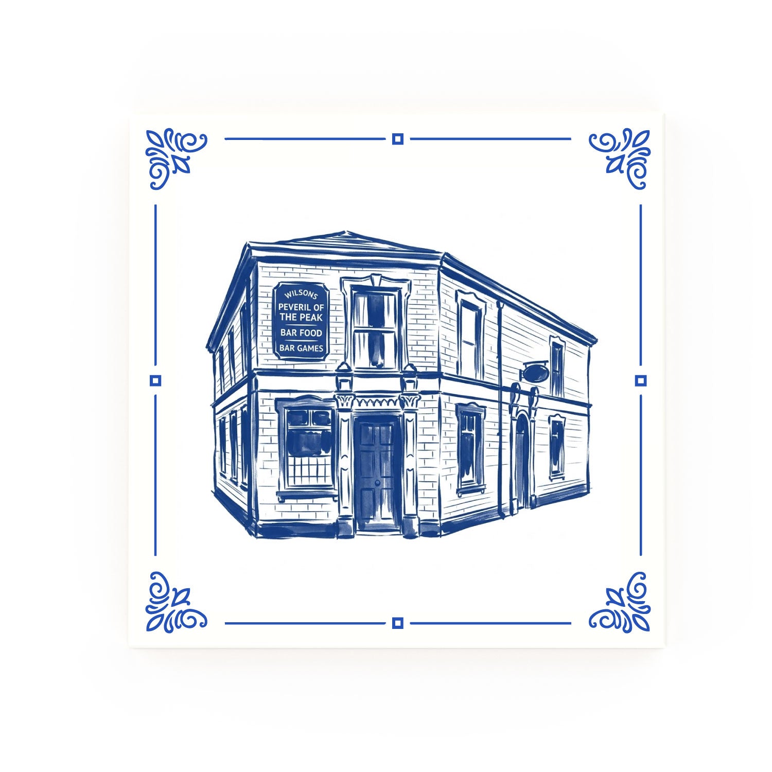 Peveril Delft blue decorative ceramic tile – Classic corner style