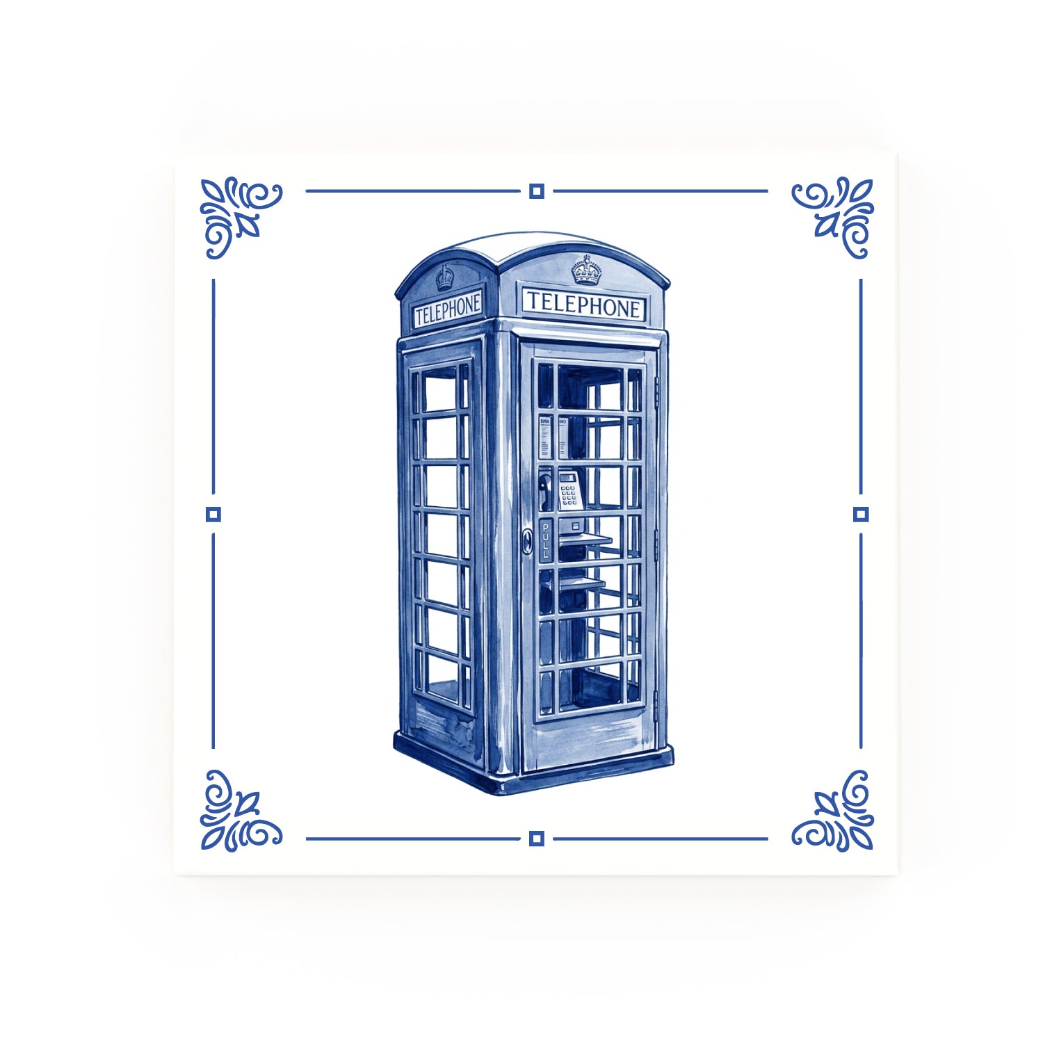Phone Box Delft blue decorative ceramic tile – classic corners