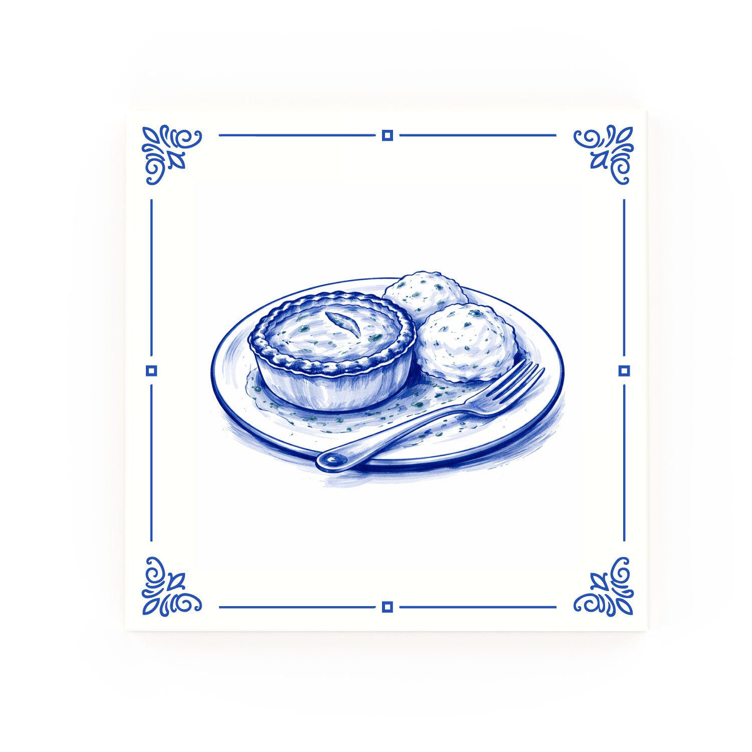 Pie And Mash Delft blue decorative ceramic tile – Classic corner style