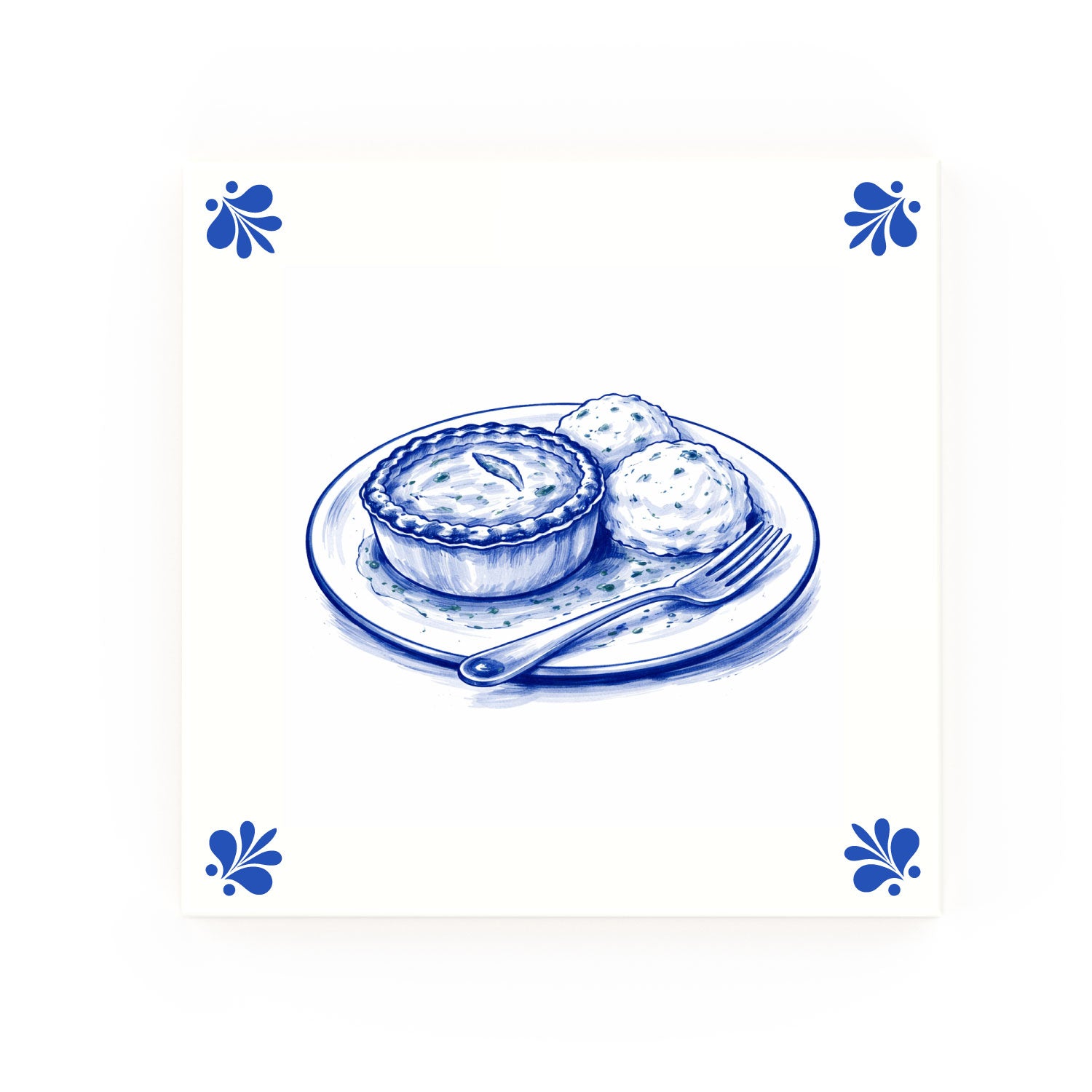 Pie And Mash Delft blue decorative ceramic tile – Modern corner style