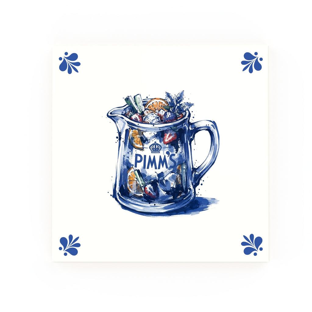 Pimm's Jug Delft blue decorative ceramic tile – Modern corner style