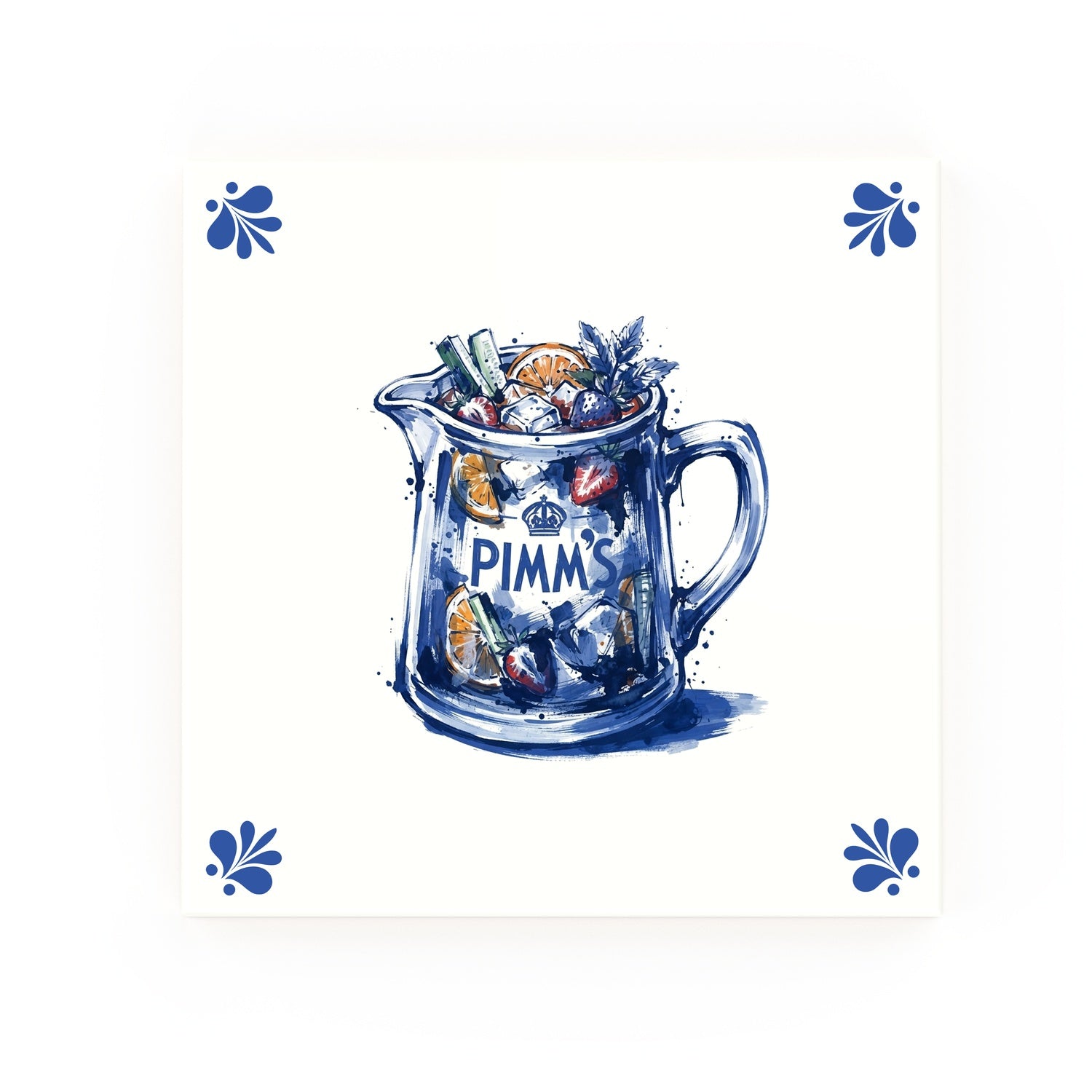 Pimm's Jug Delft blue decorative ceramic tile – Modern corner style