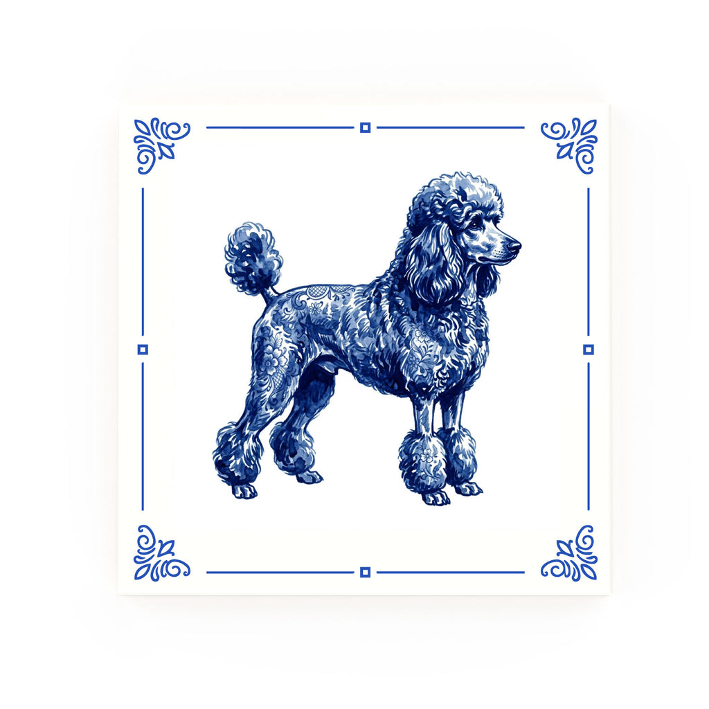 Poodle Delft blue decorative ceramic tile – Classic corner style
