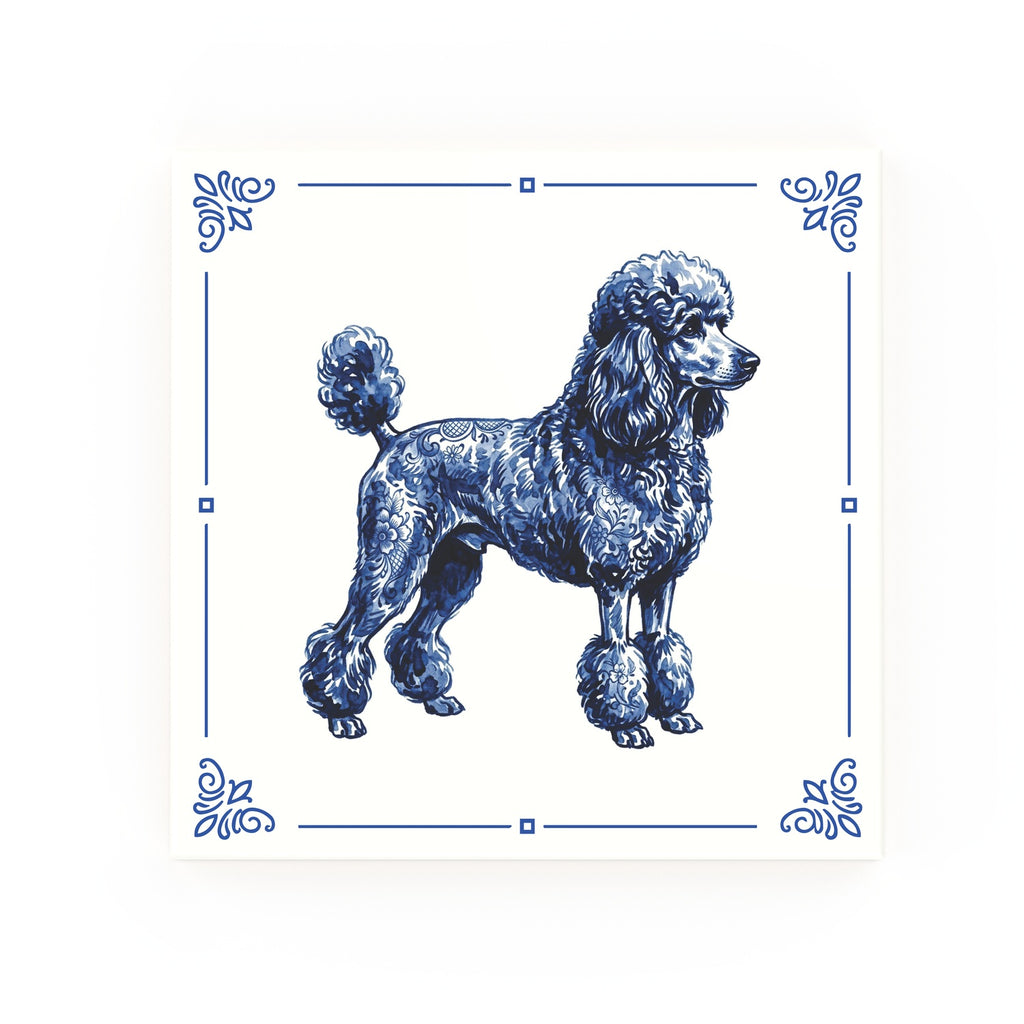 Poodle Delft blue decorative ceramic tile – Classic corner style