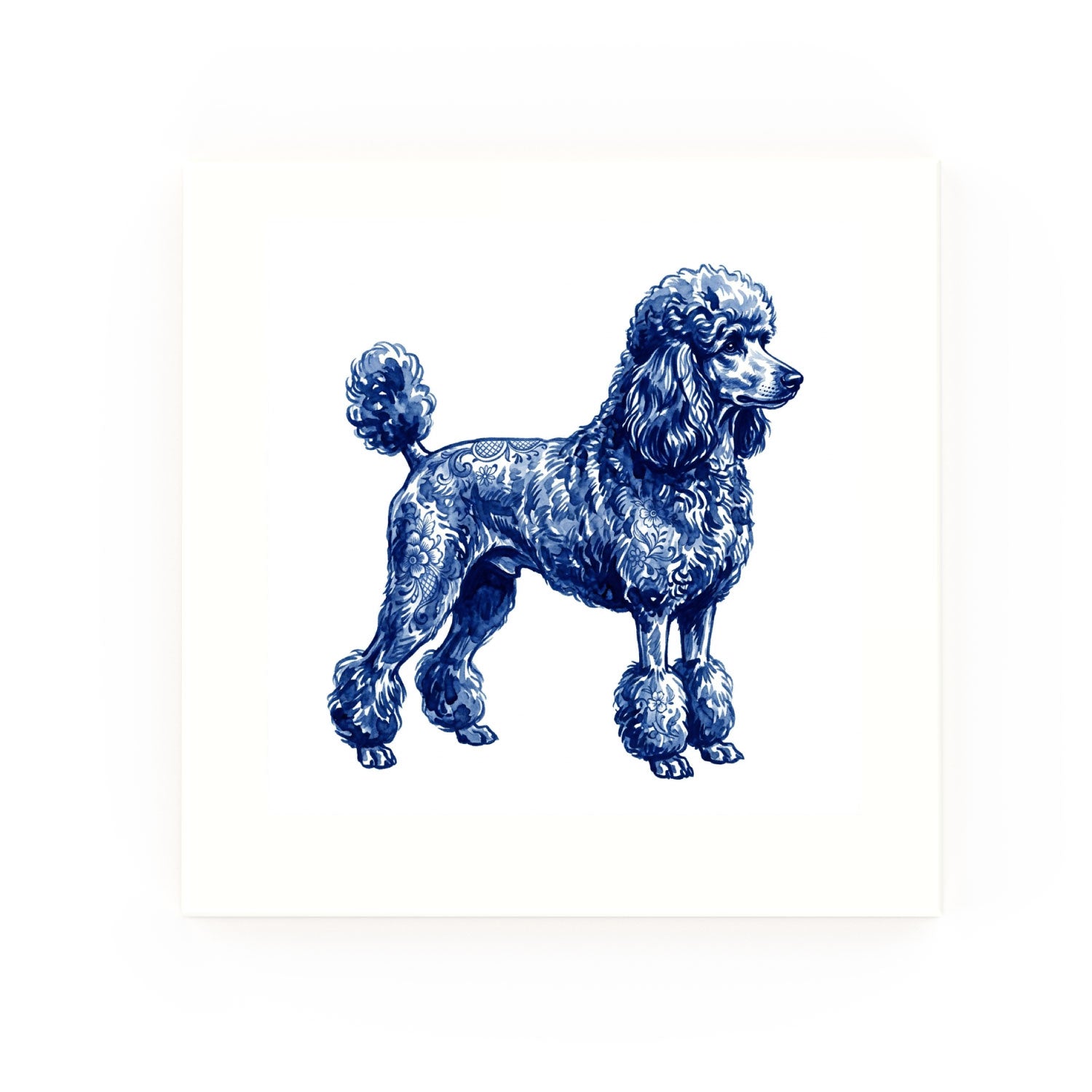 Poodle Delft blue decorative ceramic tile – no corner style