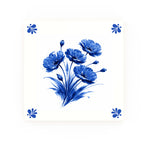 Poppies Delft blue decorative ceramic tile – Modern corner style