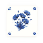 Poppies Delft blue decorative ceramic tile – Modern corner style