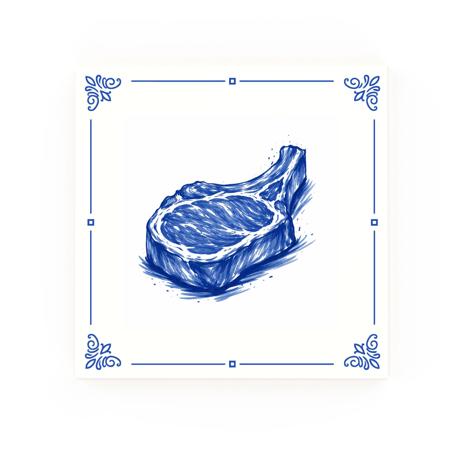 Pork Chop Delft blue decorative ceramic tile – Classic corner style