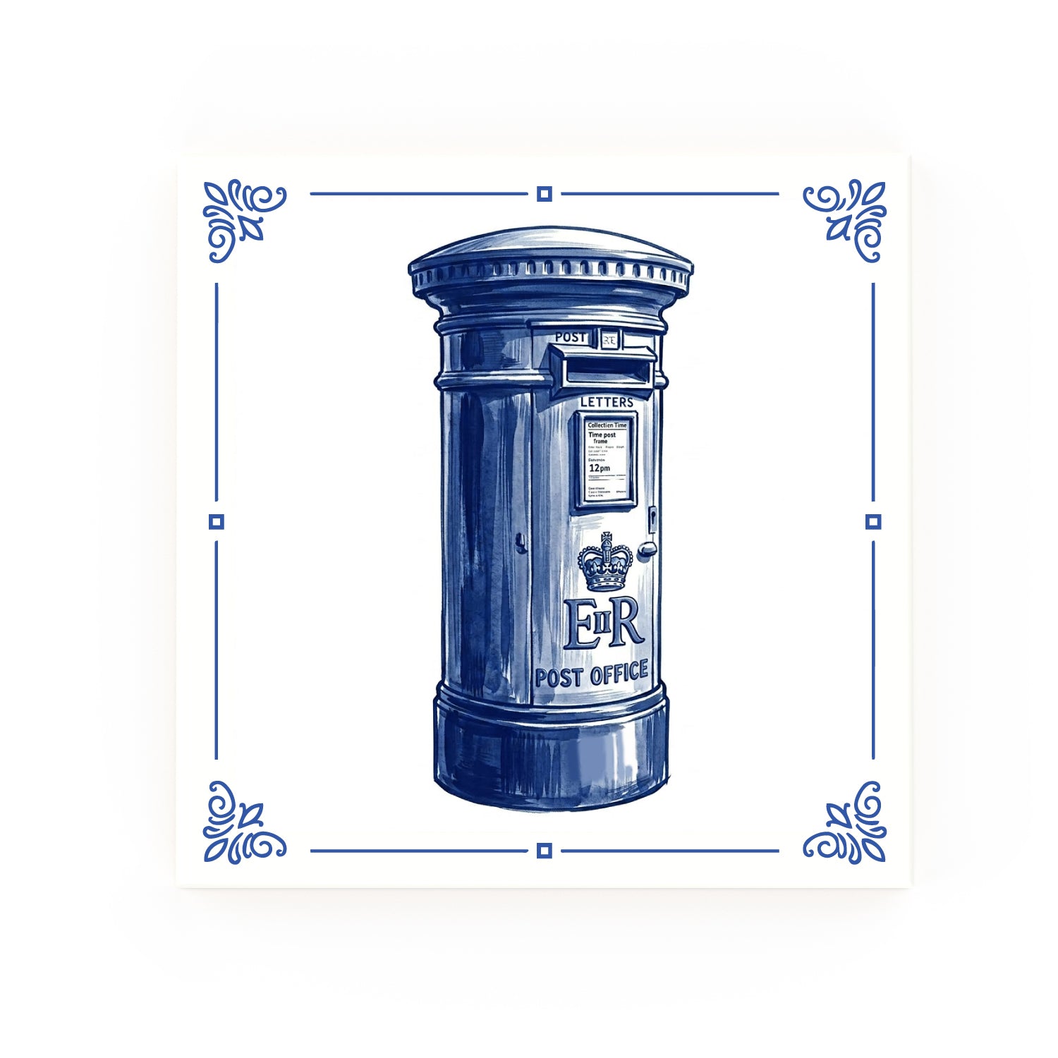 Post Box Delft blue decorative ceramic tile – classic corners