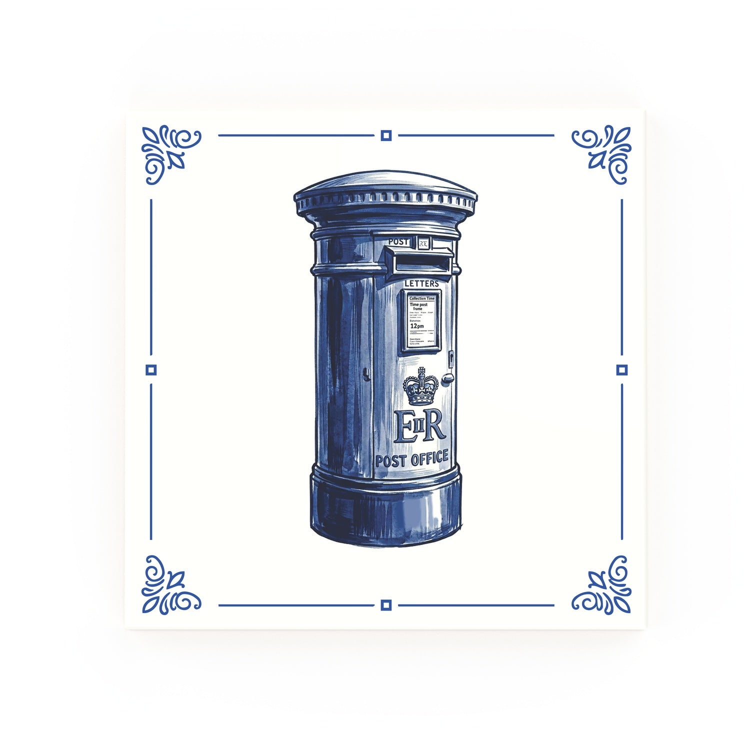 Post Box Delft blue decorative ceramic tile – classic corners