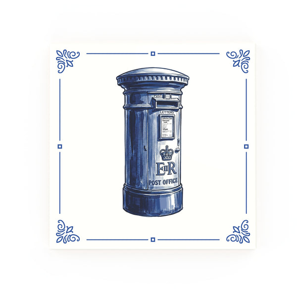 Post Box Delft blue decorative ceramic tile – classic corners