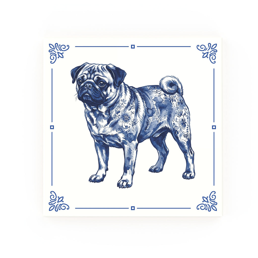 Pug Delft blue decorative ceramic tile – Classic corner style