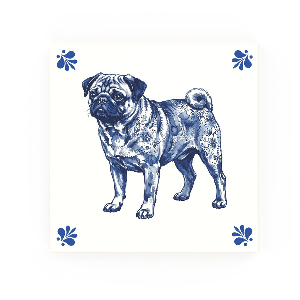 Pug Delft blue decorative ceramic tile – Modern corner style