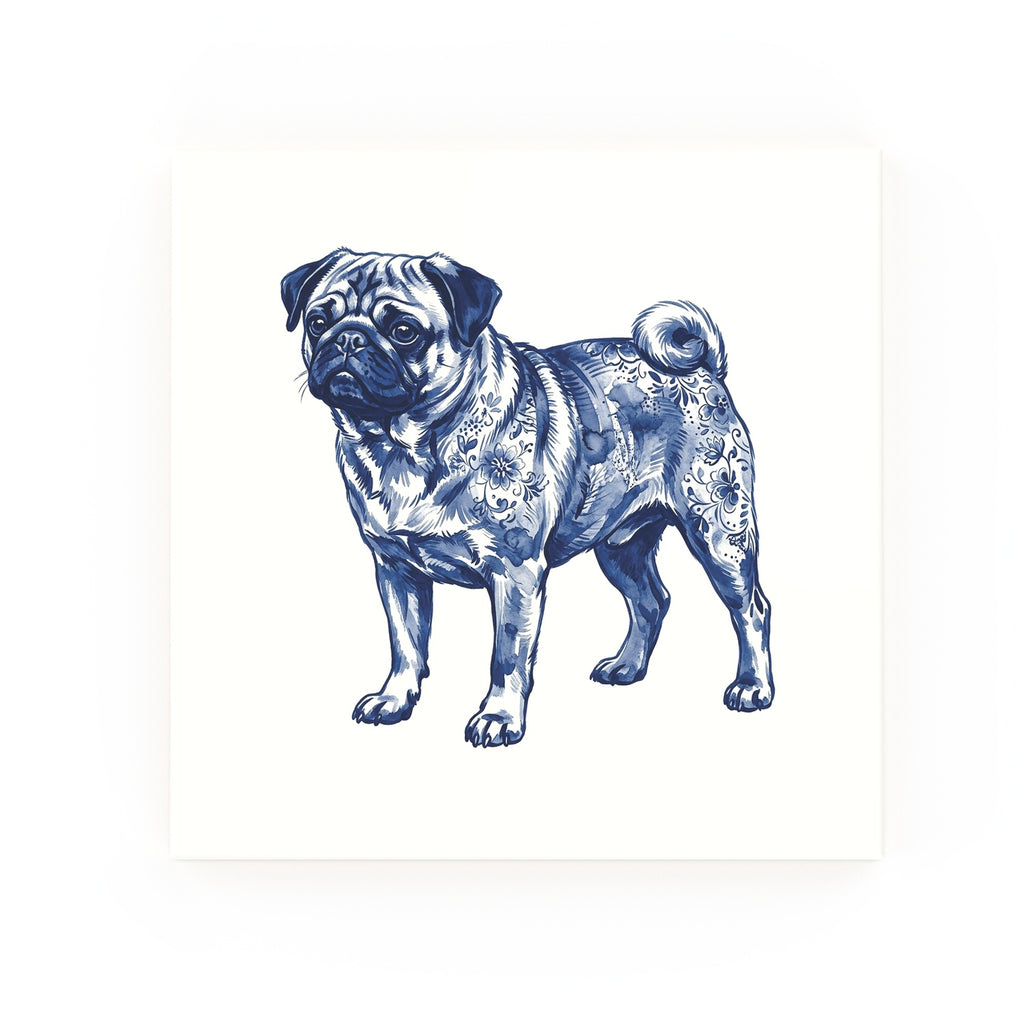 Pug Delft blue decorative ceramic tile – no corner style