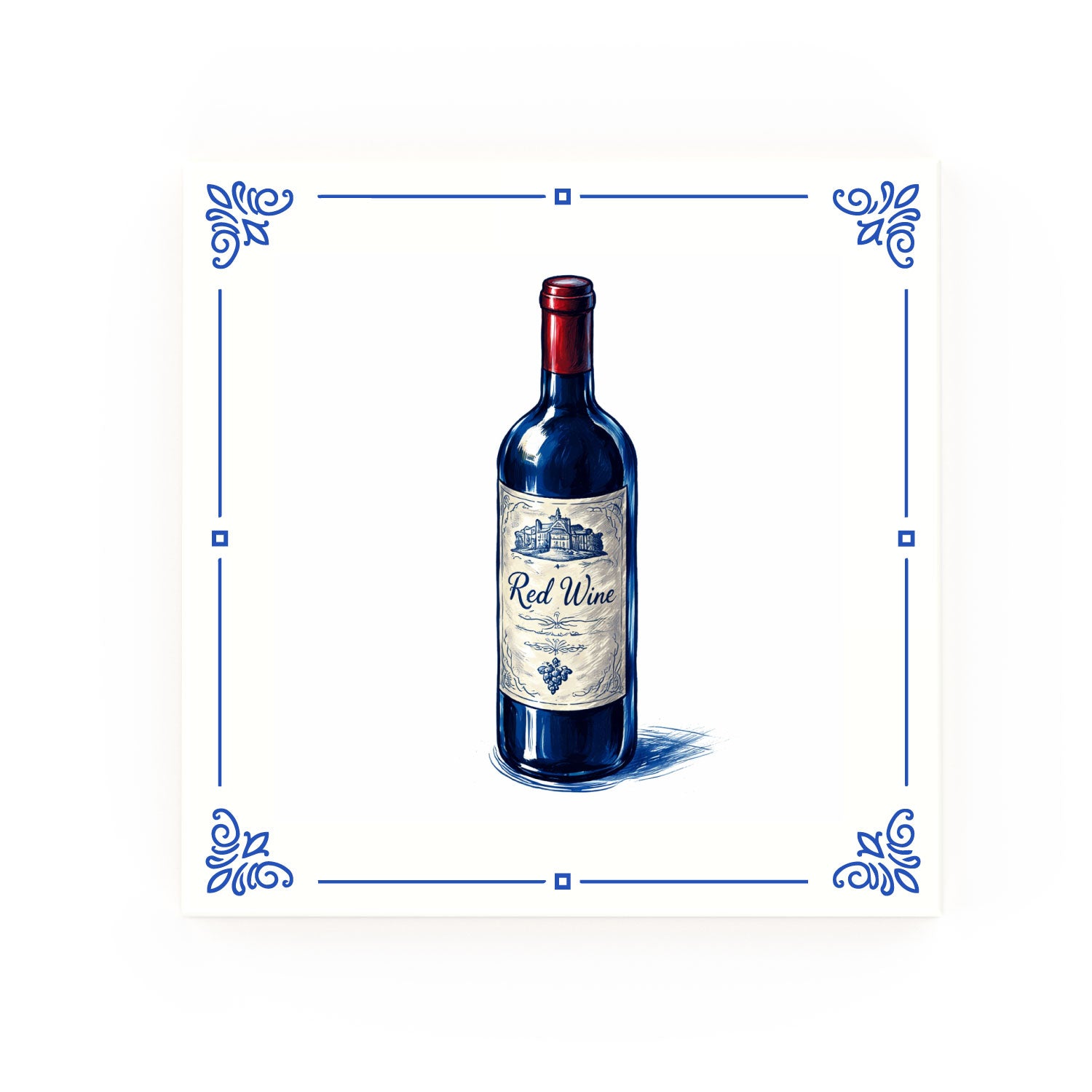 Red Wine Delft blue decorative ceramic tile – Classic corner style