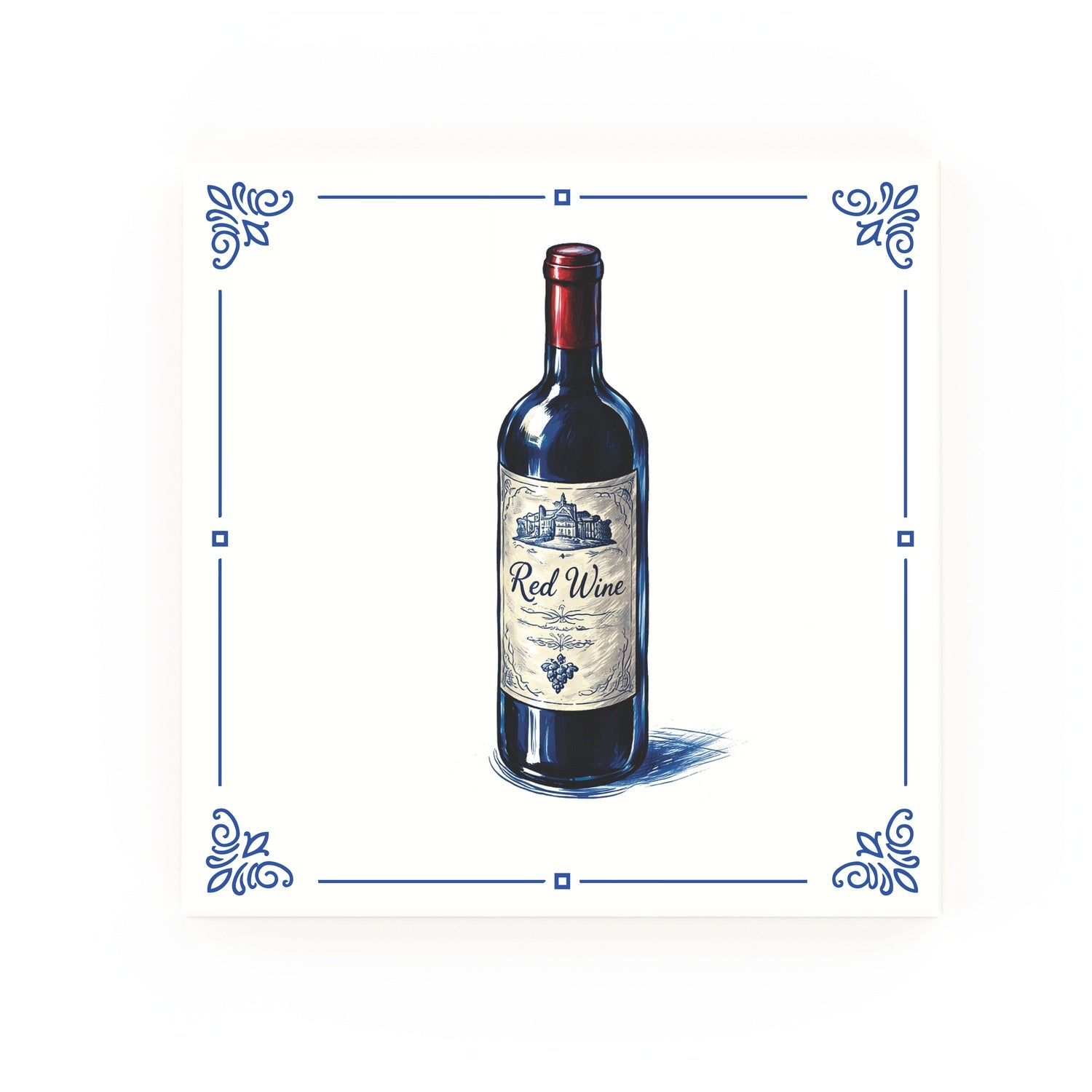 Red Wine Delft blue decorative ceramic tile – Classic corner style