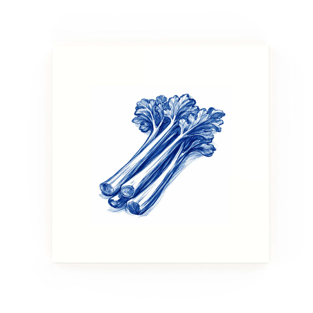 Rhubarb Delft blue decorative ceramic tile – no corner style