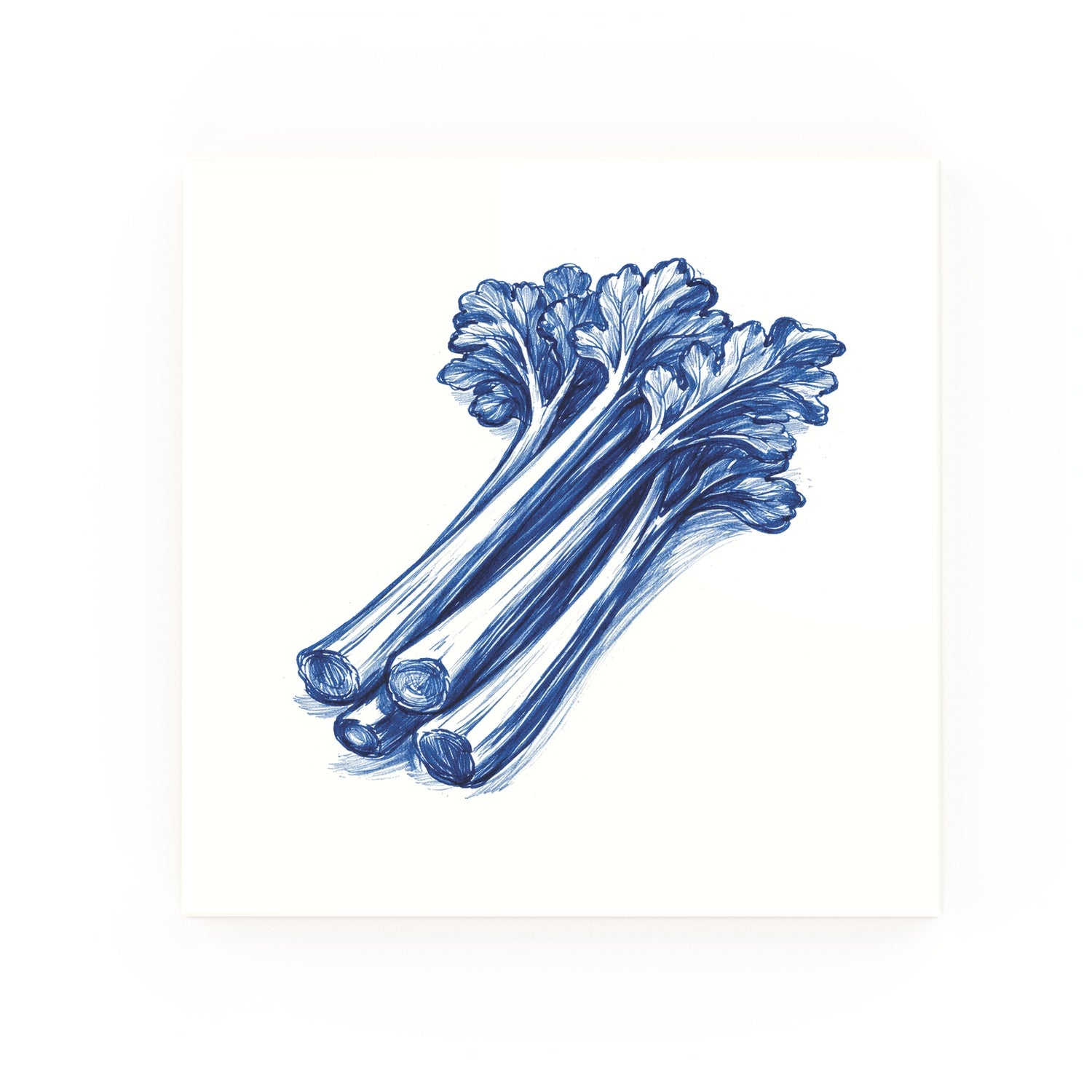 Rhubarb Delft blue decorative ceramic tile – no corner style