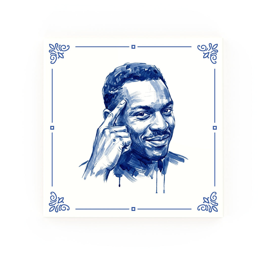 Roll Safe (Thinking Guy) Delft blue decorative ceramic tile – Classic corner style
