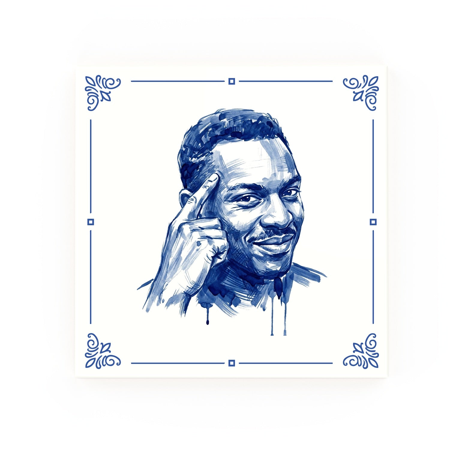 Roll Safe (Thinking Guy) Delft blue decorative ceramic tile – Classic corner style