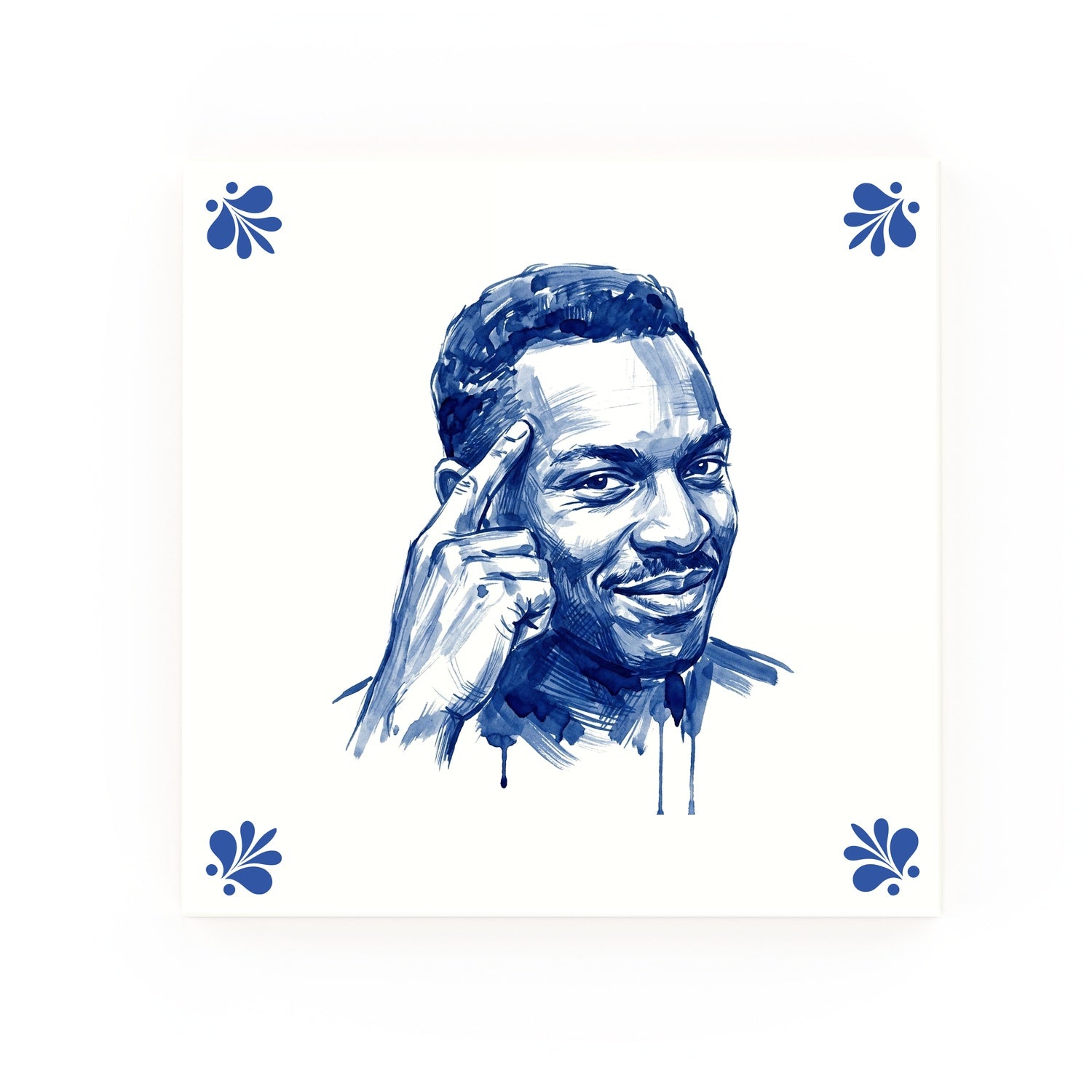 Roll Safe (Thinking Guy) Delft blue decorative ceramic tile – Modern corner style