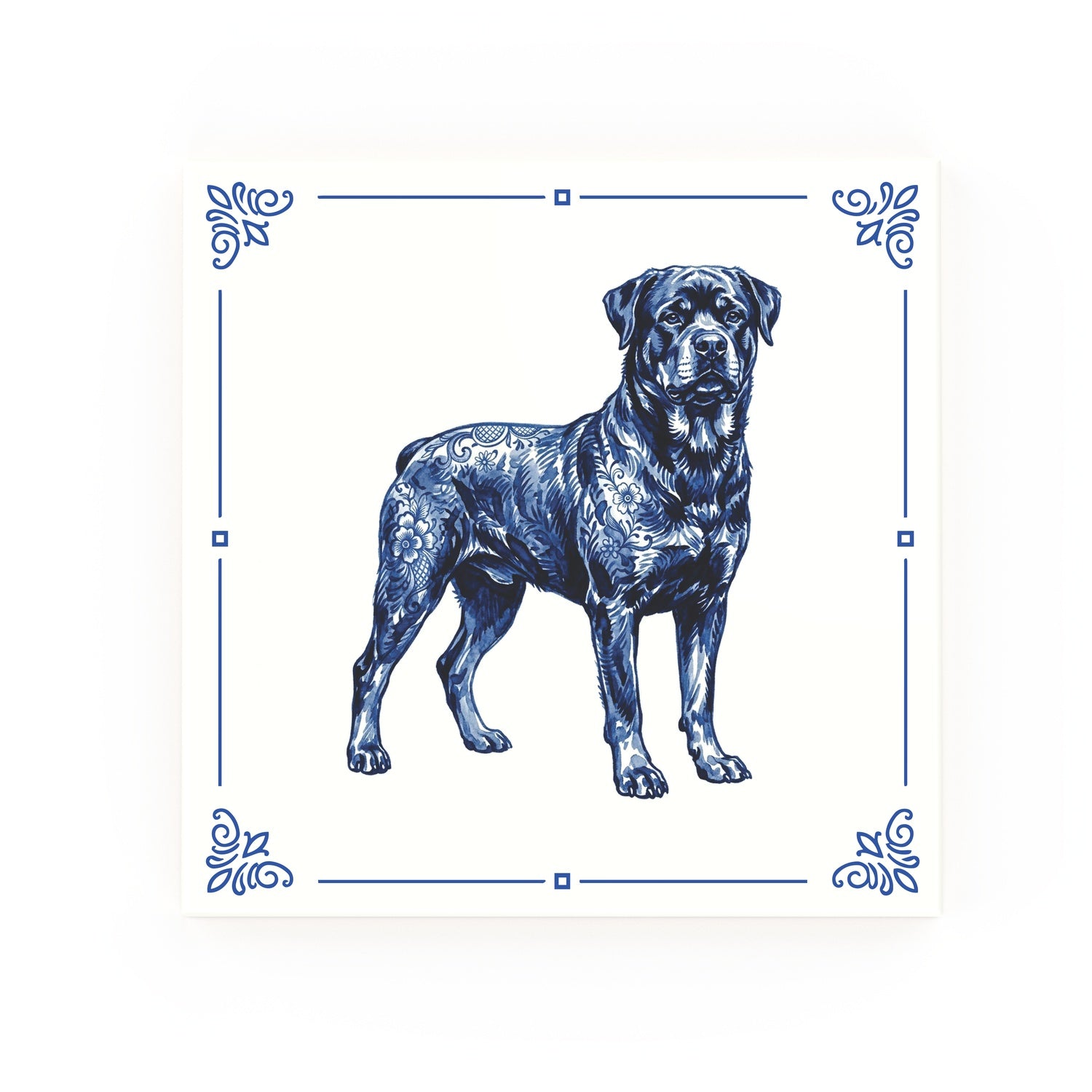 Rottweiler Delft blue decorative ceramic tile – Classic corner style
