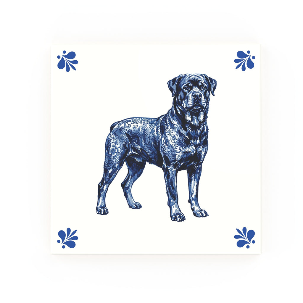 Rottweiler Delft blue decorative ceramic tile – Modern corner style