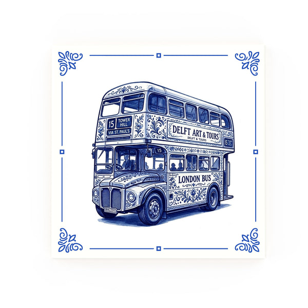 Routemaster Bus Delft blue decorative ceramic tile – Classic corner style
