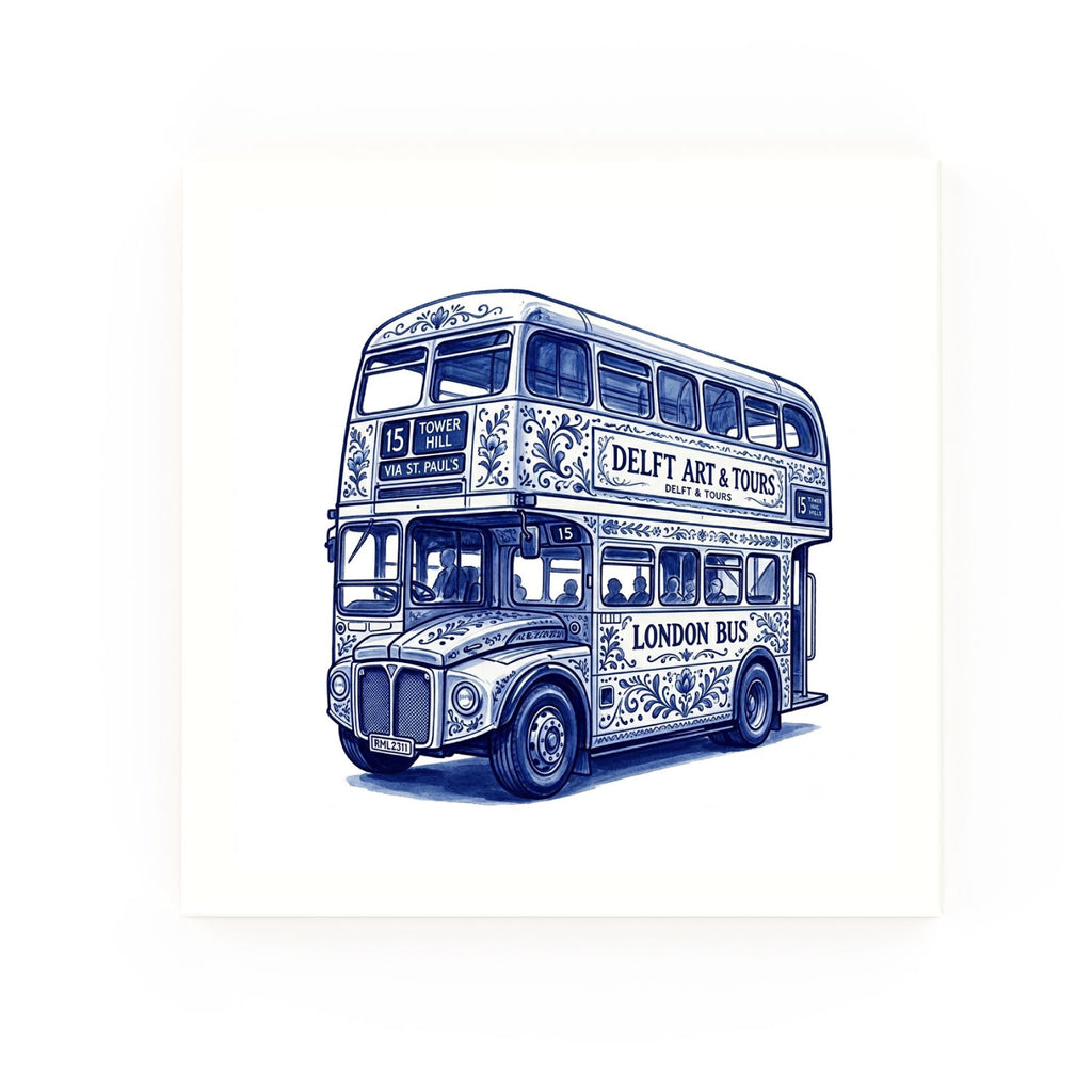 Routemaster Bus Delft blue decorative ceramic tile – no corner style