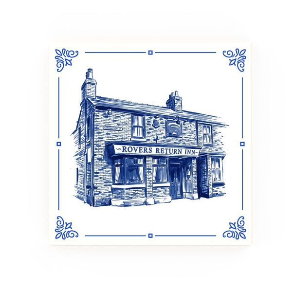 Rovers Return Delft blue decorative ceramic tile – Classic corner style