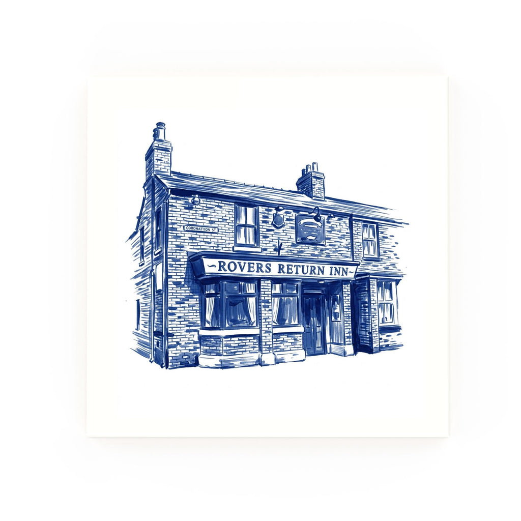 Rovers Return Delft blue decorative ceramic tile – no corner style