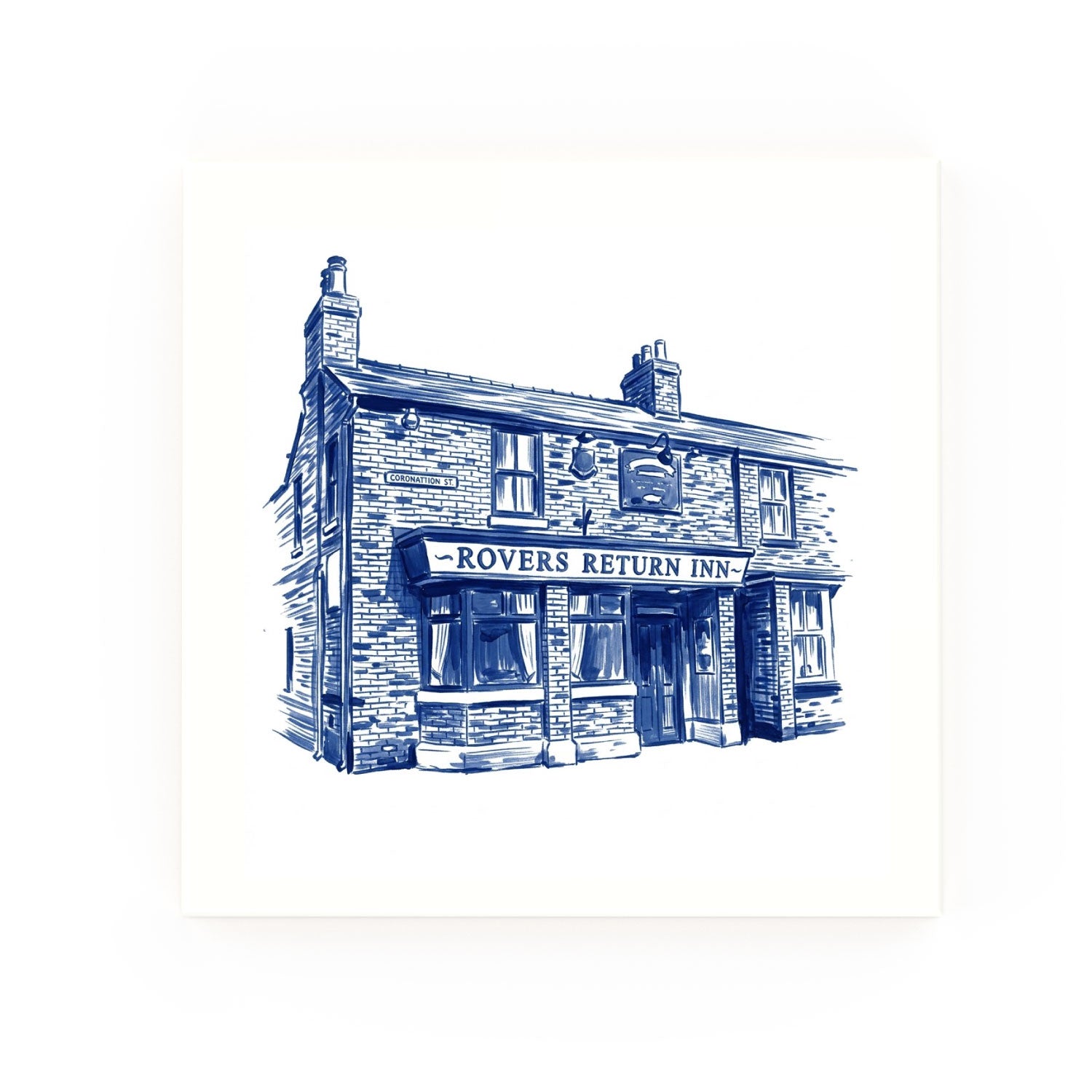 Rovers Return Delft blue decorative ceramic tile – no corner style