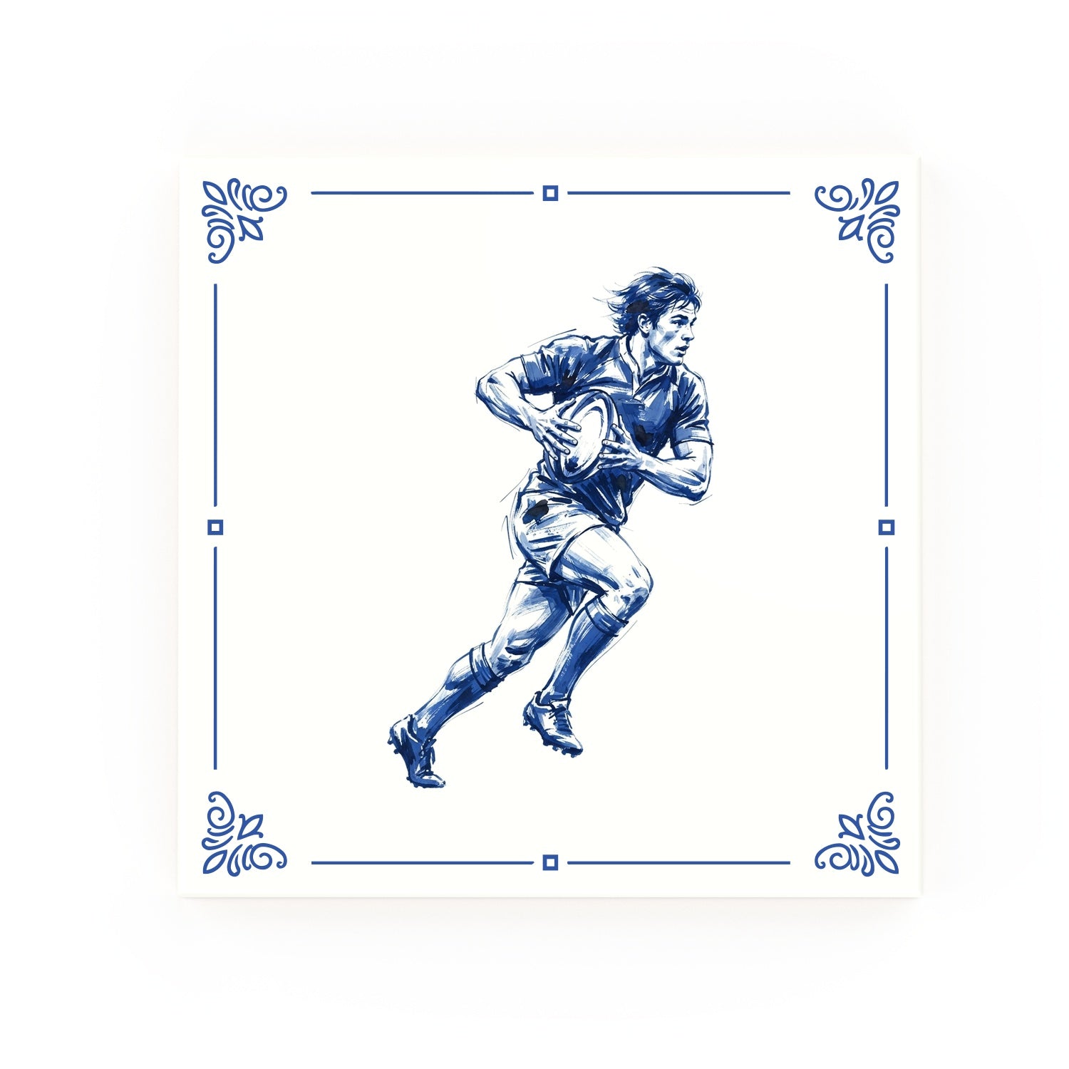 Rugby Union Delft blue decorative ceramic tile – Classic corner style
