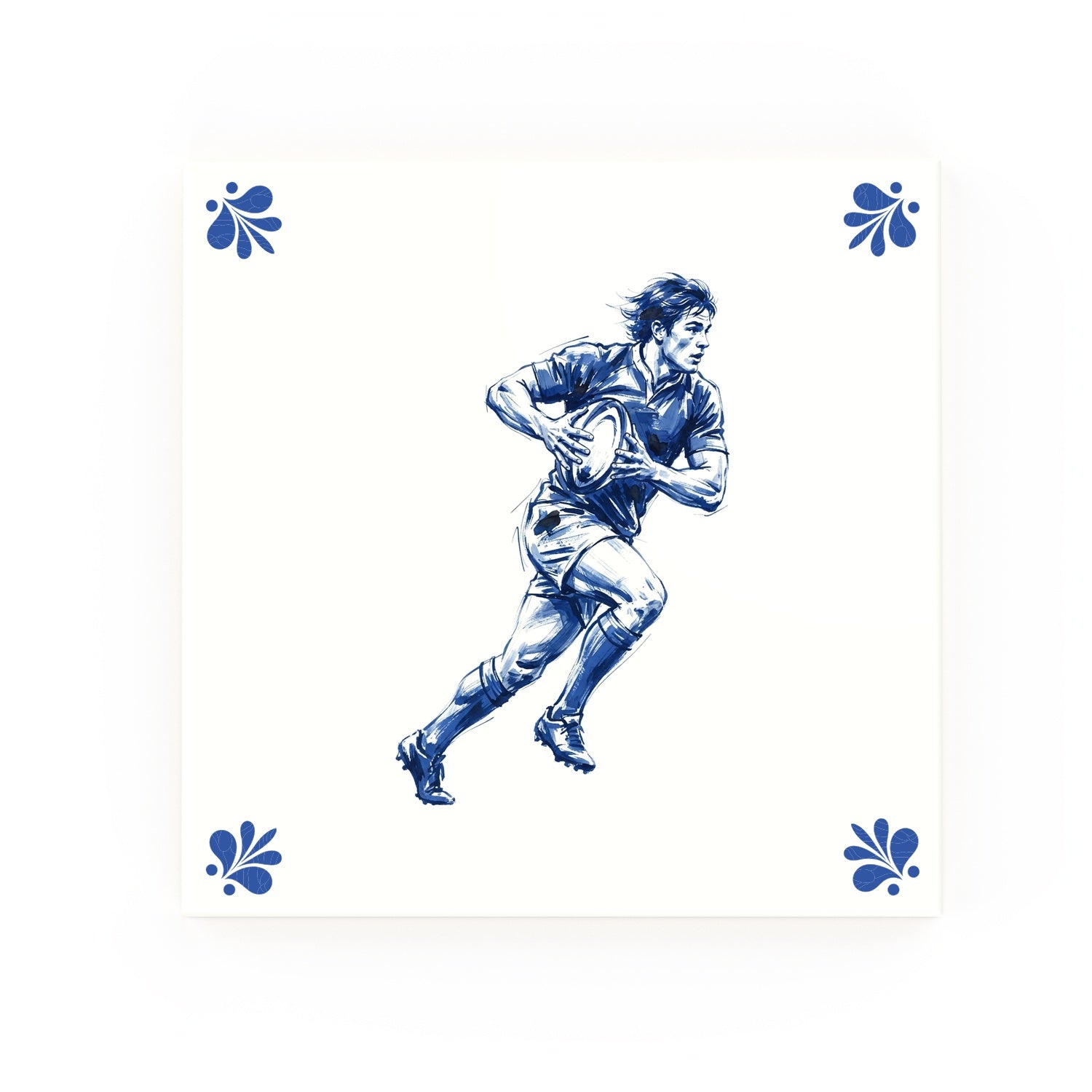 Rugby Union Delft blue decorative ceramic tile – Modern corner style