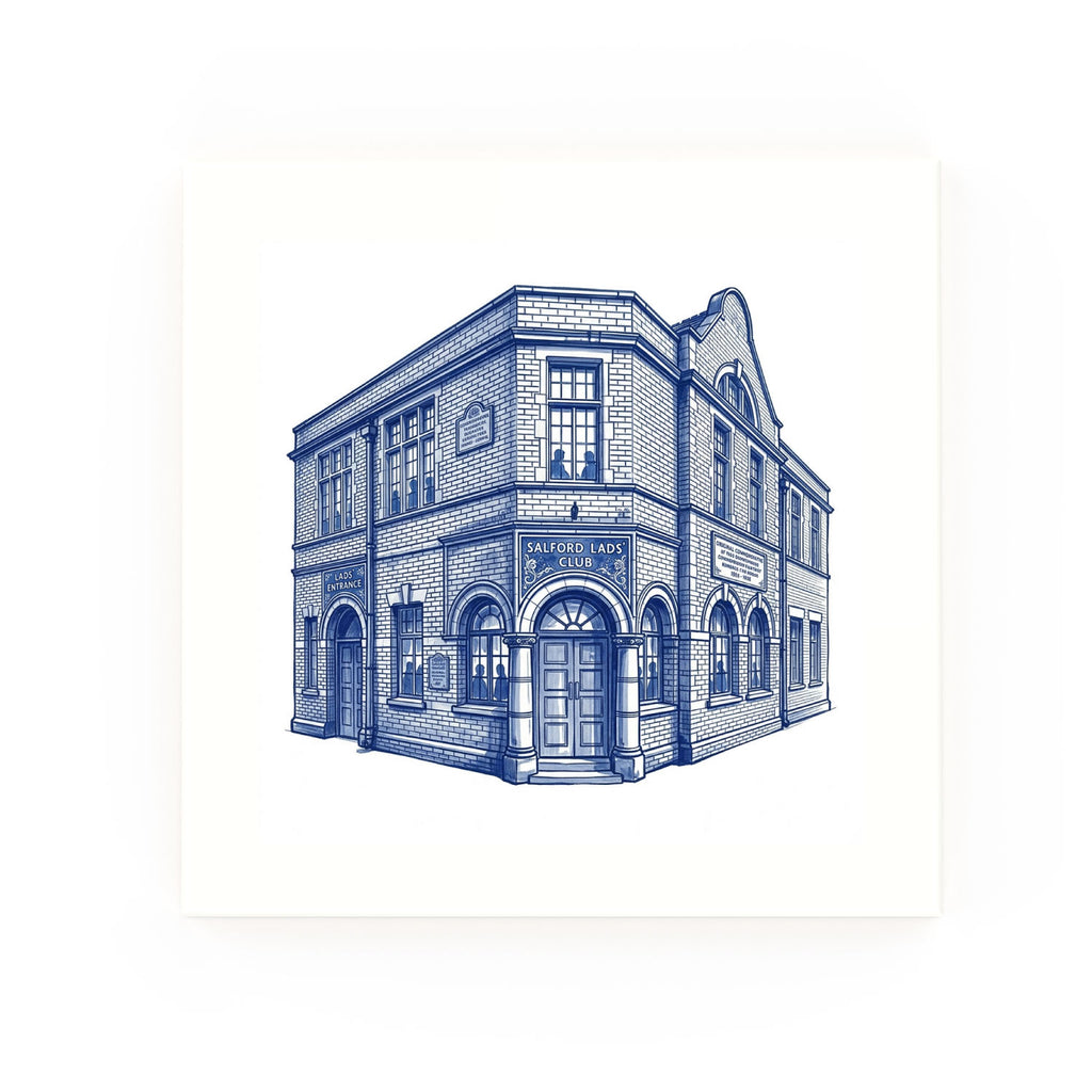Salford Lads Club Delft blue decorative ceramic tile – no corner style