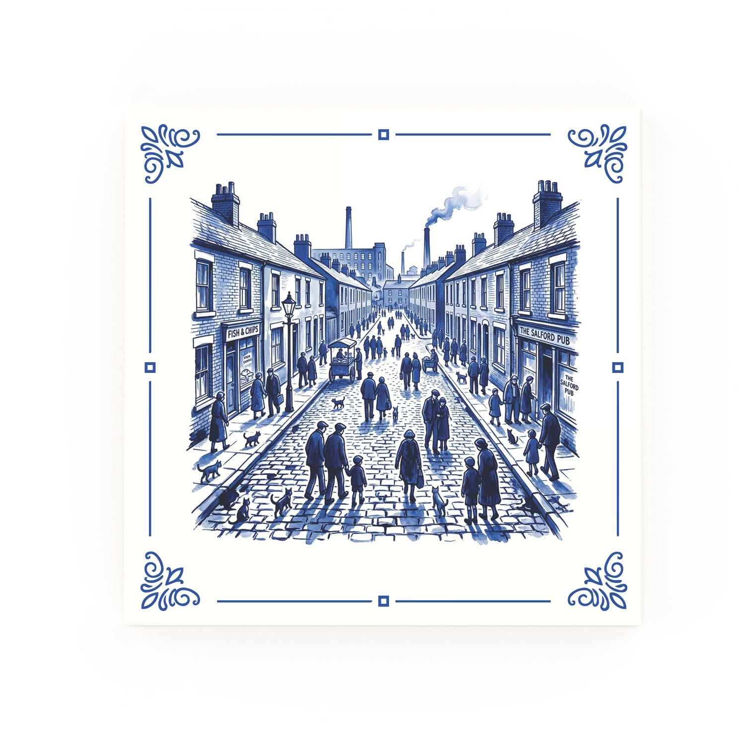 Salford Street Delft blue decorative ceramic tile – Classic corner style